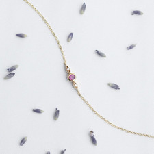 Amazing Ruby And Tiny Diamonds 18K Yellow Gold Over Women's Anklet 8