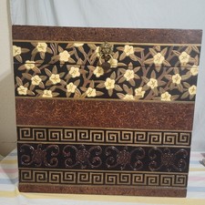 LUXURY RARE JUNIPER WOOD JEWELRY CASKET FLORAL INLAY LION KNOCKER COLLECTOR picture