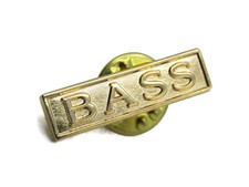 Vintage BASS Pin Gold Tone Bar Lapel Hat Tie Tack Choir Singer Band Musician picture