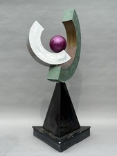 STEVE ZALUSKI VINTAGE MODERN ART ABSTRACT METAL SCULPTURE CUBISM MODERNISM HUGE picture