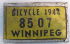 RARE GENUINE ORIGINAL 1944 WOOD BICYCLE LICENSE PLATE WINNIPEG MANITOBA CANADA picture