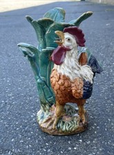 Antique 19thc majolica crowing rooster vase Probably Portugese Richly detailed picture