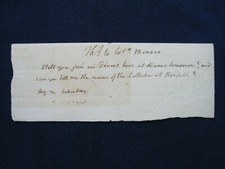 ORIGINAL AUTOGRAPH NOTE SIGNED by THOMAS JEFFERSON to JAMES MONROE, SINGLE SHEET picture