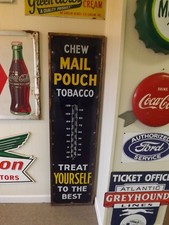 Vintage Mail Pouch 6 Foot Porcelain Thermometer VERY NICE Minty GAS OIL SODA C picture