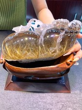 4.8LB top Natural gold Rutilated Crystal Quartz Mineral Specimen reiki+stand picture