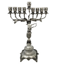 FINE ITALIAN 925 STERLING SILVER HANDMADE ORNATE CHASED LEAF APPLIQUE MENORAH picture