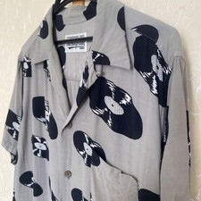 Wackomaria Men Record Aloha Hawaiian Shirt Short Sleeve L Size Gray Rayon Limite picture
