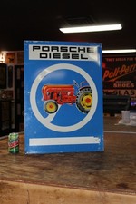 SCRACE 1950s PORSCHE DIESEL TRACTOR DEALER PAINTED METAL SIGN GAS OIL 911 DEERE picture