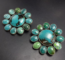 Exquisite FEDERICO JIMENEZ Sterling Silver TURQUOISE CLUSTER EARRINGS Clip-On picture