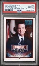 Gavin Newsom 2020 Leaf Decision #492 Ice Blue Foil Rookie Card RC 1/1 PSA 10 GEM picture