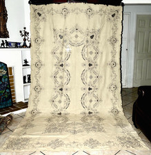 ANTQ Chinese CHEE FOO H/Embroidered Cream/Ecru Banquette Tablecloth & 12Napkins picture