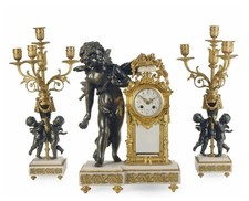 65% SUPER CLEARANCE $12000 RARE 3PC FINE GILT BRONZE METAL CHERUB MANTEL CLOCK picture