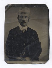 Circa 1860’s-1880’s TINTYPE: MAN WITH THE WORD PHOTOGRAPHER ON HIS HAT, RARE picture