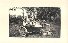 c.1915? RPPC 5 Boys on Harley Davidson ? Motorcycle & Side Car picture