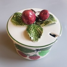 Antique French Perret Gentil Menton jam pot tin glazed Ceramic Wemyss style picture