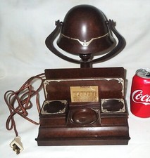 ANTIQUE HEINTZ BRONZE STERLING SILVER DESK LAMP INKWELL FRAME RACK TRAY ROYCROFT picture