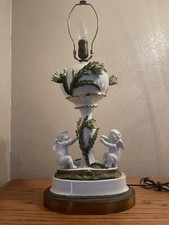 EXTREMELY RARE ANTIQUE MOORE BROS. PORCELAIN CHERUB LAMP picture
