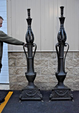 Pair of Extra Large Bronze Basilica Candelabra, Lamp Bases, 76 1/2
