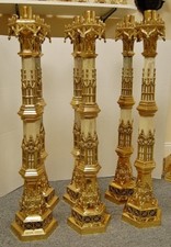 BEAUTIFUL SET OF SIX (6) MARBLE & BRASS ALTAR CANDLESTICKS, 40