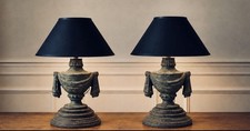Pair of Hollywood Regency Metal Empire Urn Finial Lamps, 14.5