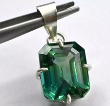 Certified 33.5 Ct+ Natural Emerald 925 Solid Silver Emerald Cut Pendant Gemstone picture