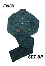 EVISU Men Jacket Size L Allover Print Denim Suit Setup Pants JPN Limited VHTF De picture
