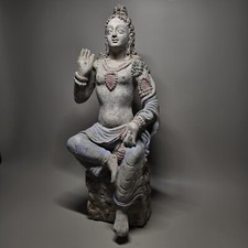 AN IMPORTANT AND BIG GANDHARA TERRACOTTA PAINTED SEATED BUDDHASATWA picture