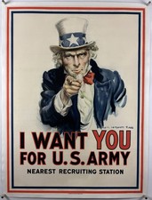 I WANT YOU FOR US ARMY Linen World War 1 Poster Uncle Sam Montgomery Flagg 1917 picture