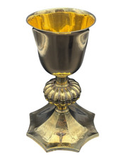 Antique RARE Chalice Gilt Sterling Silver & Paten Hallmarked Early 18th Century picture