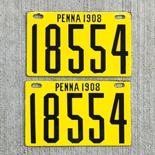 1908 Pennsylvania Porcelain License Plate Pair Auto Tag High Quality 18554 picture