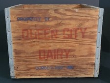 Vintage 1956 Queen City Dairy Wood Milk Crate Cumberland MD picture