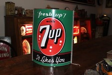 SCARCE 1950s FRESH UP WITH 7UP PAINTED TIN STRING HOLDER SIGN STORE DISPLAY COKE picture