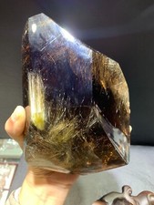 8.1LB Natural Gold Rutilated Crystal Quartz Mineral Specimen Reiki Decor+stand picture