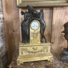 ANTIQUE FRENCH GILDED BRONZE MARBLE EMPIRE PALACE MANTEL CLOCK, C.1880 picture