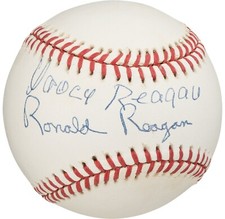 The Finest President Ronald Reagan & Nancy Reagan Signed Baseball PSA DNA 10 picture