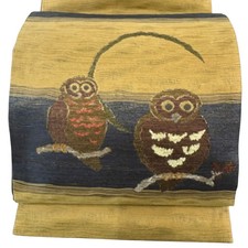 Japanese Silk Fukuro obi Yamato Ocher Ori Jin Nanajin Shuu Choju-jinbutsu-giga 7 picture
