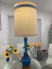 VERY RARE RARE. TURQUOISE AND GOLD MURANO VENETIAN GLASS LAMP FLOWERS MIDCENTURY picture