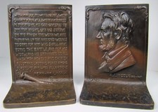 c1915 ABRAHAM LINCOLN GRIFFOUL NEWARK NJ LCT Antique Bronze Bookends picture