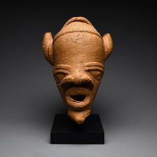 Large Ancient African Nok Terracotta Horned Head 200BC –500 CE picture