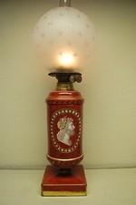 ANTIQUE OIL KEROSENE ENGLISH POTTERY PORCELAIN OLD GLASS ROMAN GREEK EMPIRE LAMP picture
