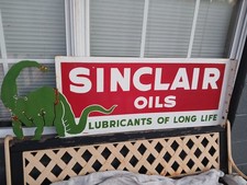 LARGE RARE SINCLAIR PORCELAIN METAL DOUBLE SIDED DINO SERVICE STATION SIGN picture