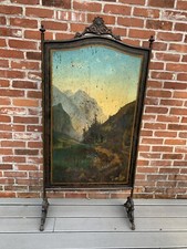 Antique Landscape Painting Tole Fireplace Screen Divider Shabby Toleware picture