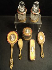 RARE 19th C. BACCARAT FRENCH GILT & ENAMELED 7- PC DRESSER SET, VINCENT VAN GOGH picture