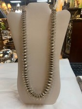 Native American Navajo Graduated Sterling Silver Pearl Beaded Necklace with Mark picture