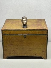 ANTIQUE PINE TREASURE CHEST AUSTRIAN BRONZE OLD JEWELRY BOX ODD FELLOWS FOLK ART picture
