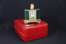 Cartier 1930's Vintage Sterling Vermeil Bloodstone & Jade Keywind Boudoir Clock picture