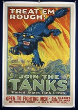 JOIN THE TANKS On Linen US Army World War 1 Poster 1917 WW1 Military Recruitment picture