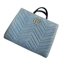 GUCCI GG Marmont Denim Tote Japan Limited Blue Leather & Denim 2-Way Bag 10.2