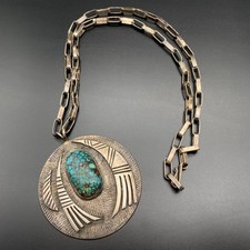 Vintage Hopi Victor Coochwytewa Parrot Bird Turquoise Silver Pendant Necklace picture