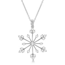 Snowflake Shaped Diamond Pendant Necklace 14k White Gold (0.77ct) picture